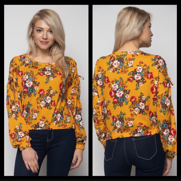 Yellow Floral Long Sleeve Top - Picture 5 of 6